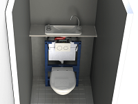 Rendu en transparence du WC suspendu avec lave-mains compact WiCi Next (bâti-support Geberit)